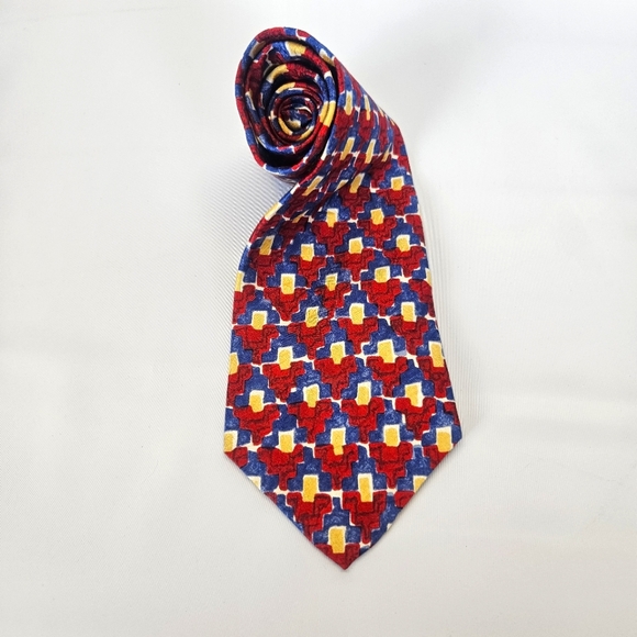 Metropolitan Museum of Arts Silk Red Blie Yellow Tie - Picture 1 of 3